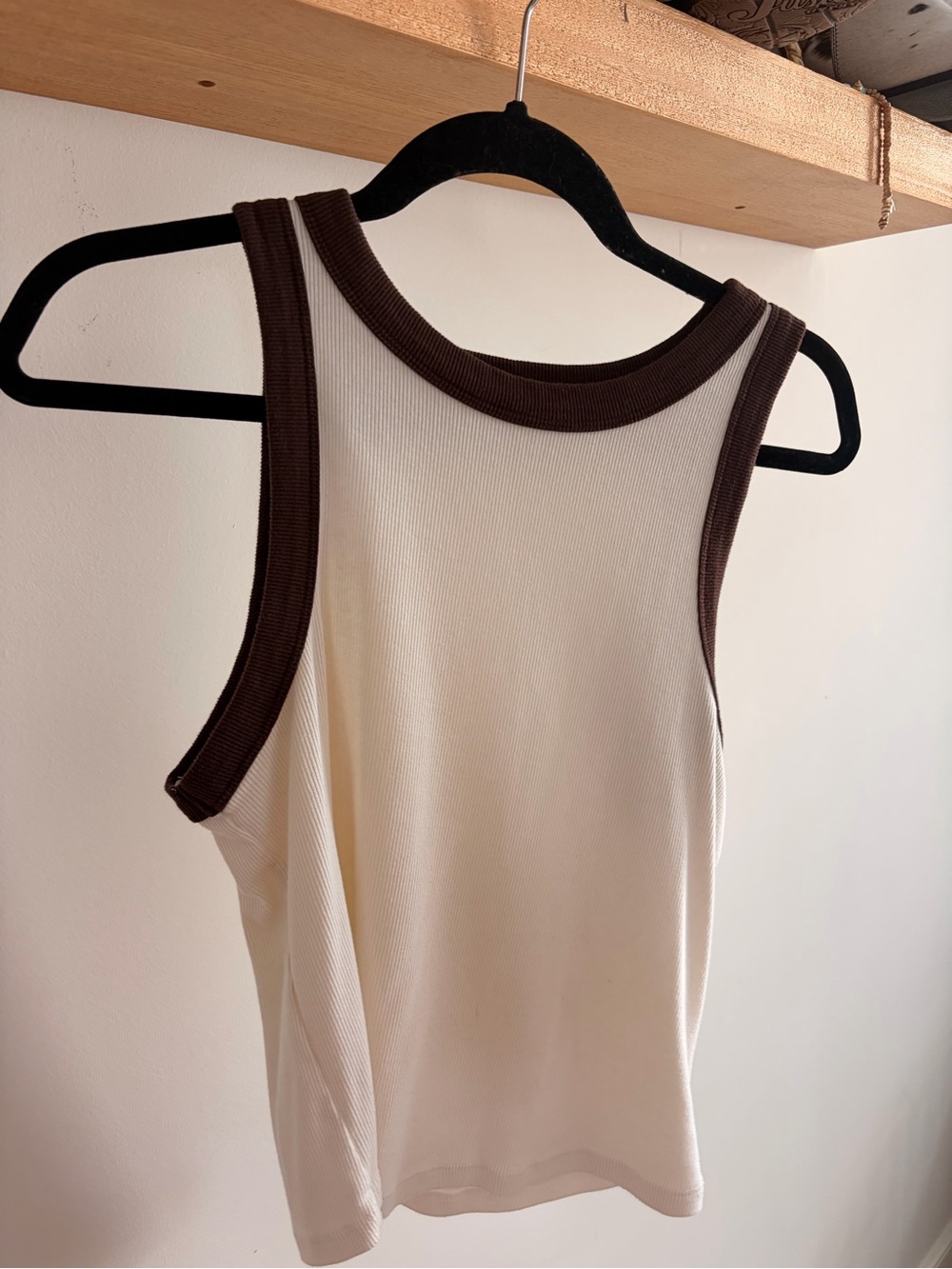 Old Navy Cream Ribbed Crop Tank with Brown Trim